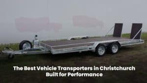 Modern vehicle transporter truck in Christchurch ready to load cars