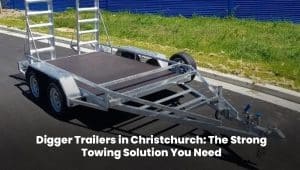 Heavy-duty digger trailer built for safe and strong towing in Christchurch.