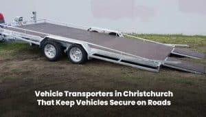 Vehicle transporter truck securely carrying cars on Christchurch roads