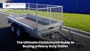 Heavy duty trailer parked in Christchurch for transporting equipment and materials safely