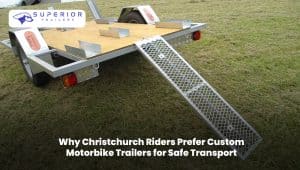 Custom motorbike trailer transporting a motorcycle safely in Christchurch