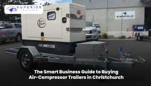 Air-compressor trailer parked on a construction site in Christchurch