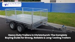 Heavy duty trailer in Christchurch designed for reliable transport, commercial use, construction equipment, and heavy cargo hauling.