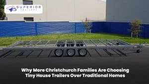 Modern tiny house trailer in Christchurch showcasing affordable, sustainable, and flexible living for families in New Zealand.
