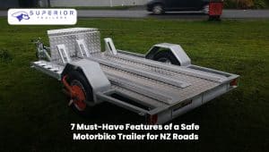Safe motorbike trailer with secure tie-downs for NZ roads